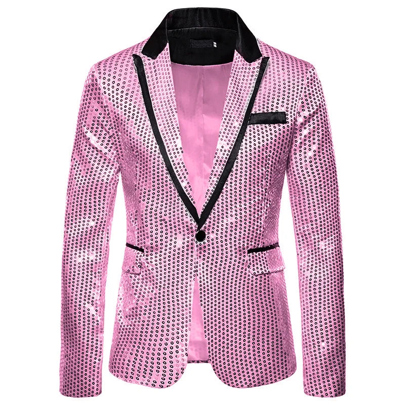 Men's Red Sequins Suit Jacket, Purple Single Button Round Sequin Embellishment Coats, Wedding Party Blazers, Asian Sizes.