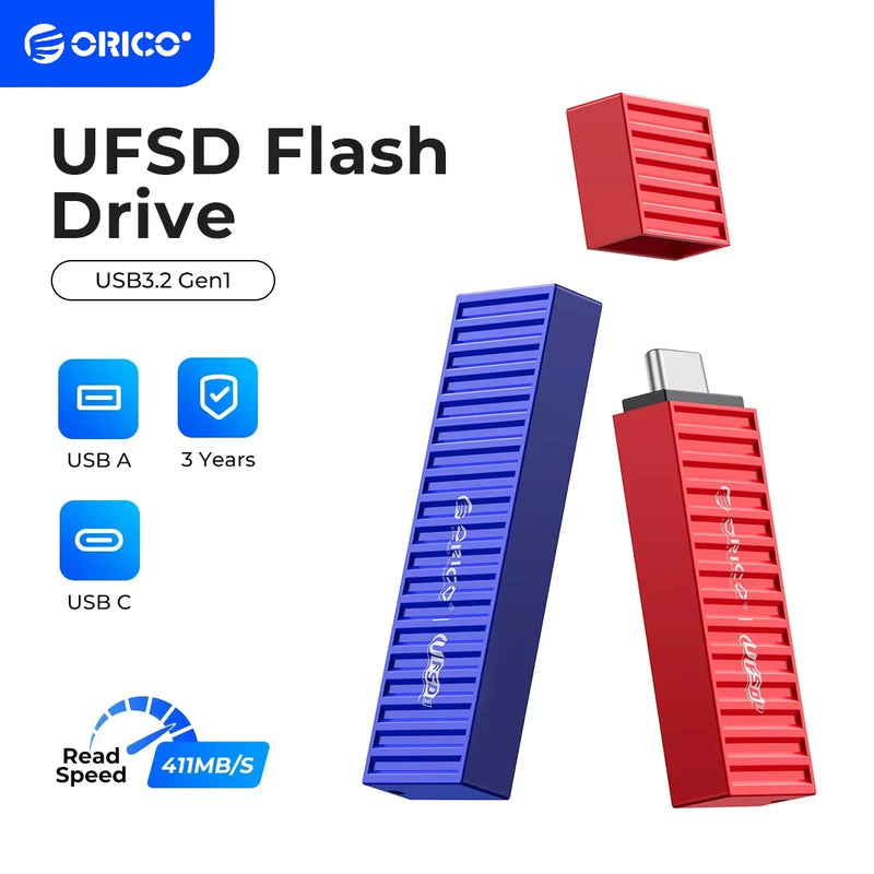 ORICO UFSD All Metal 256GB USB Flash Drive 411MB/S Pen Drives 512GB 128GB 64GB USB Stick Type C Pendrives Container Shape Design