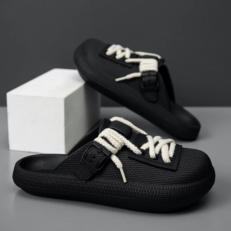 Men's breathable slip on casual slippers summer soft-sole anti-slip outdoor walking slippers fashion youth sports semi-slippers