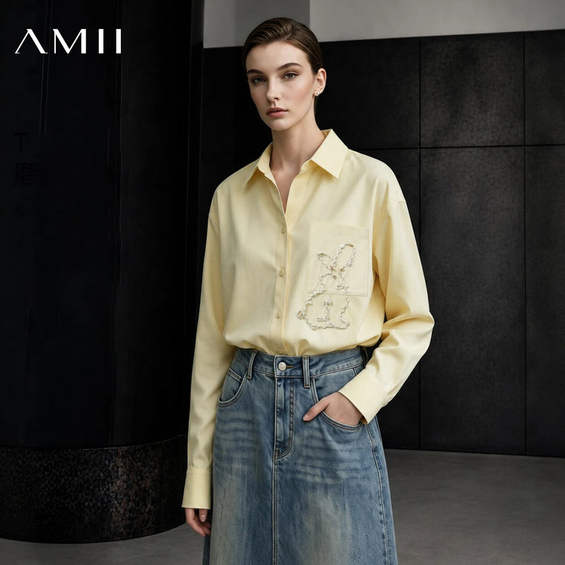 Amii Women Lapel Collar Shirt Embroidered Long Sleeve Tunic Blouse Casual Commuter Shirts Autumn 2026 Top Women Clothes 12643112