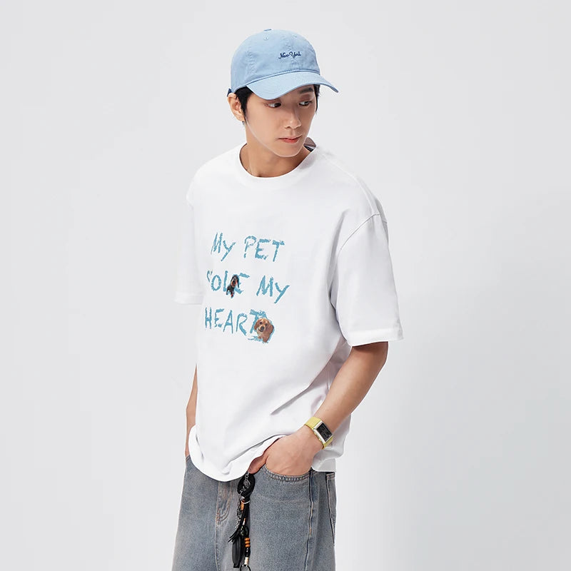Semir Mens Tshirt 2026 Cute Animal Sticker Printed Knitted Trendy Loose Crew Neck Casual