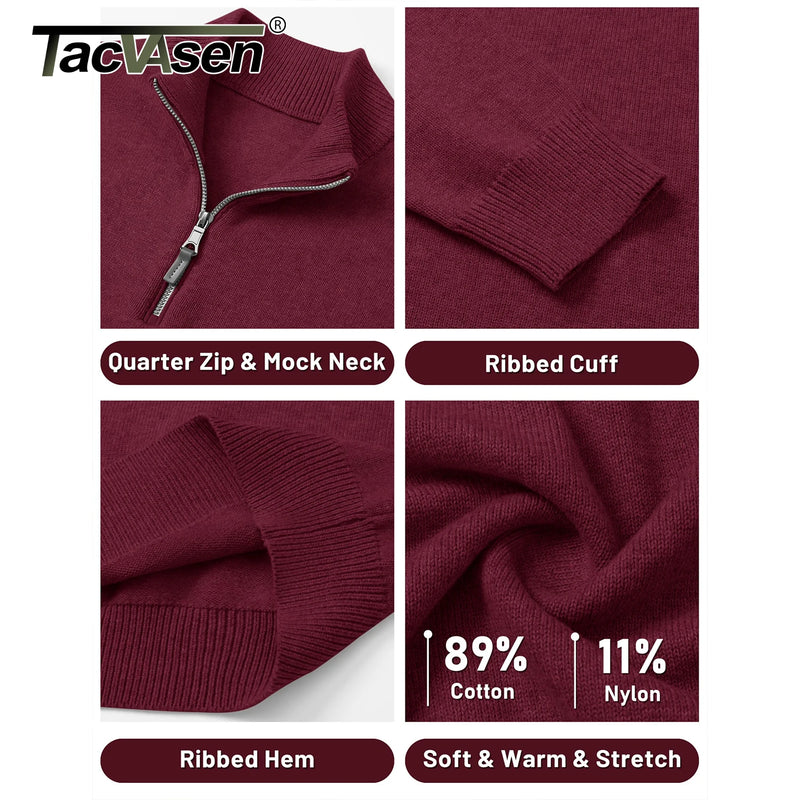 TACVASEN Mens Knit Cotton Sweater Quarter Zip Pullover Antumn Winter Casual Long Sleeve Mock Neck Polo Sweaters Warm Streetwear