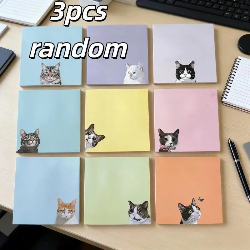 3pcs Black Cat Sticky Notes – Super Adhesive Pink Memo Pads, for School, Lovers, Teachers, Gift