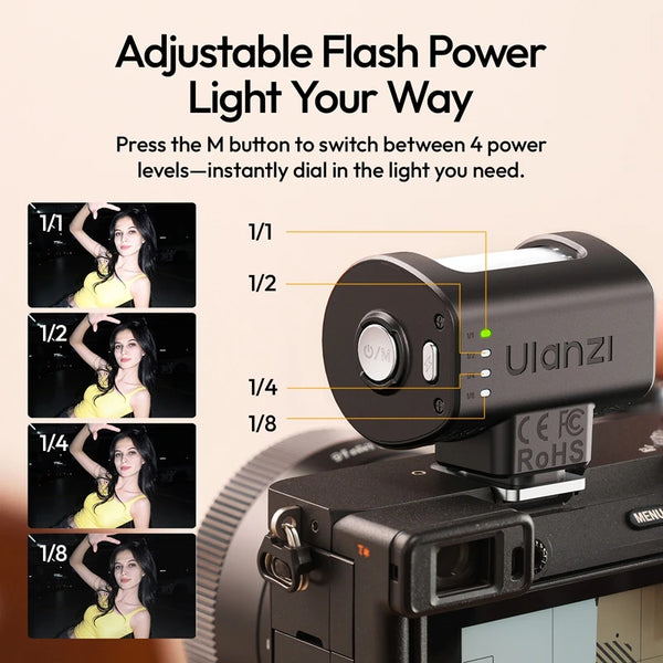 ភ្លើង Flash Ulanzi KL01 Mini Camera Flash ជាមួយតម្រងពណ៌ចំនួន 7 ដែលភ្ជាប់មកជាមួយ GN10 សម្រាប់ Canon Sony ZVE 10 Nikon Fuji DSLR Speedlite Flash 6500K