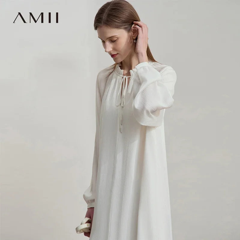 រ៉ូបនារី Amii Minimalist Retro ឆ្នាំ២០២៥ រដូវស្លឹកឈើជ្រុះថ្មី ចងដៃអាវស្មា សំពត់រាងអក្សរ A រ៉ូបសាមញ្ញឆើតឆាយសម្រាប់ស្ត្រី 12521064