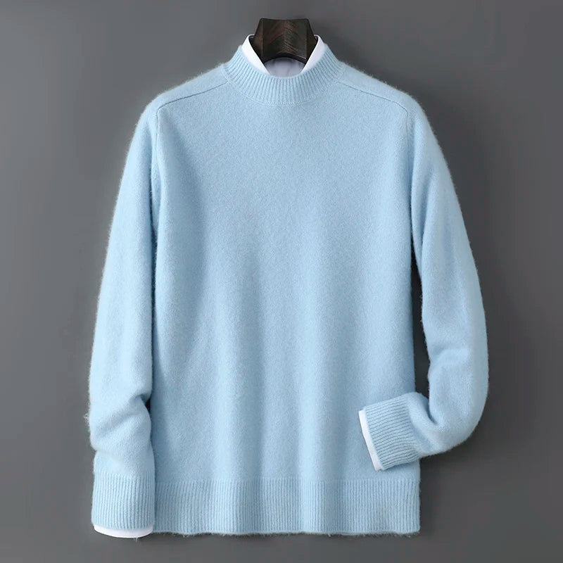 100% Australian Wool Men's New Half Turtleneck Sweater, Flat Seven-Needle Thickened Saddle Shoulder Half High Pullover