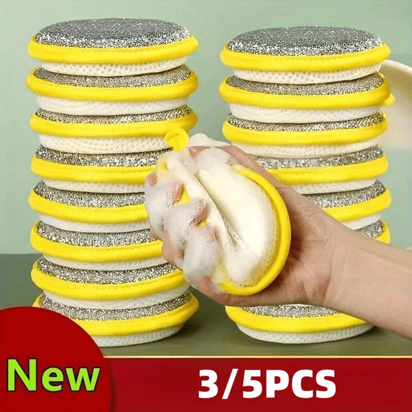 3/5pcs Pack Double-sided Dishwashing Sponge,Powerful Stain-removing Kitchen Cleaning Cloths, Durable,Suitable for Cleaning Pots.