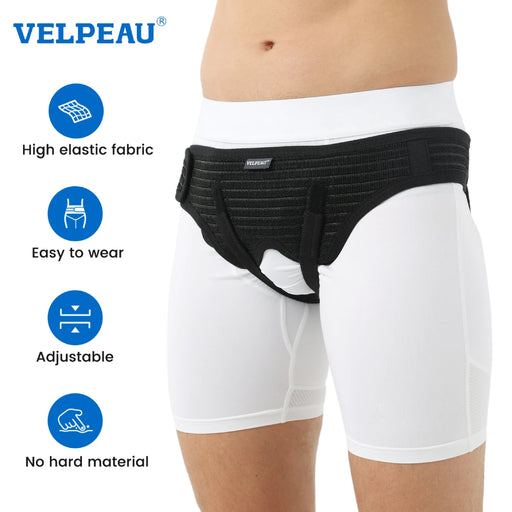 VELPEAU Hernia Belt for Single/Double Inguinal and Sport Hernia for Pain Recovery Inguinal Truss Support with 2 Compression Pads