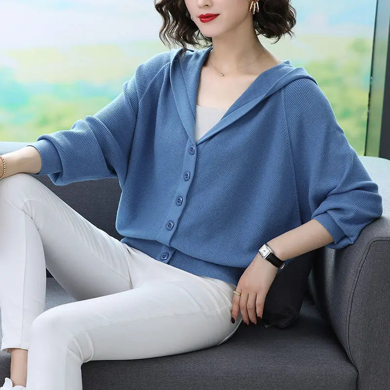 Knitted Cardigan Top Loose Fitting Sweater Jacket Spring Autumn Womens Clothing Korean Version Hoodie Warm Knitwears Coat