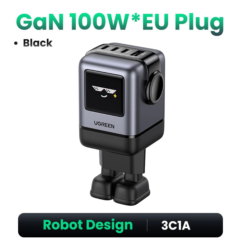 UGREEN Uno 100W GaN Charger Robot Design QC4.0 3.0 PPS PD 3.0 Fast Charger for iPhone 18 17 16 Pro Macbook Air Laptops Tablets
