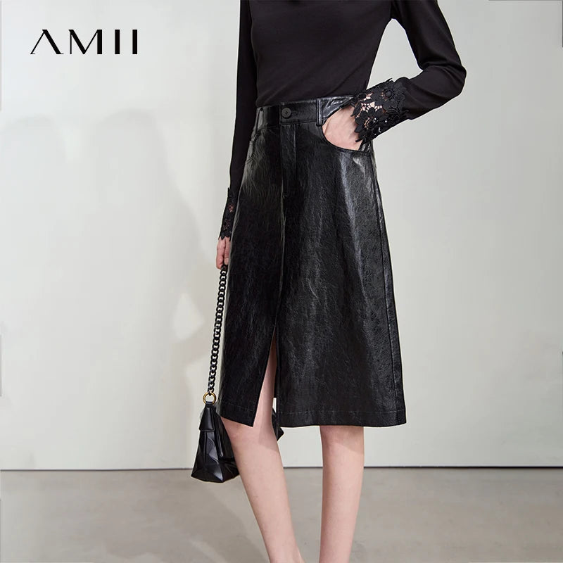 សំពត់ស្បែក PU ខ្នាតតូច AMII សម្រាប់ស្ត្រីឆ្នាំ ២០២៦ សំពត់ប្រវែងជង្គង់បែបអាមេរិកាំងបុរាណ សម្លៀកបំពាក់ស្ត្រីអាជីវកម្ម 12553014