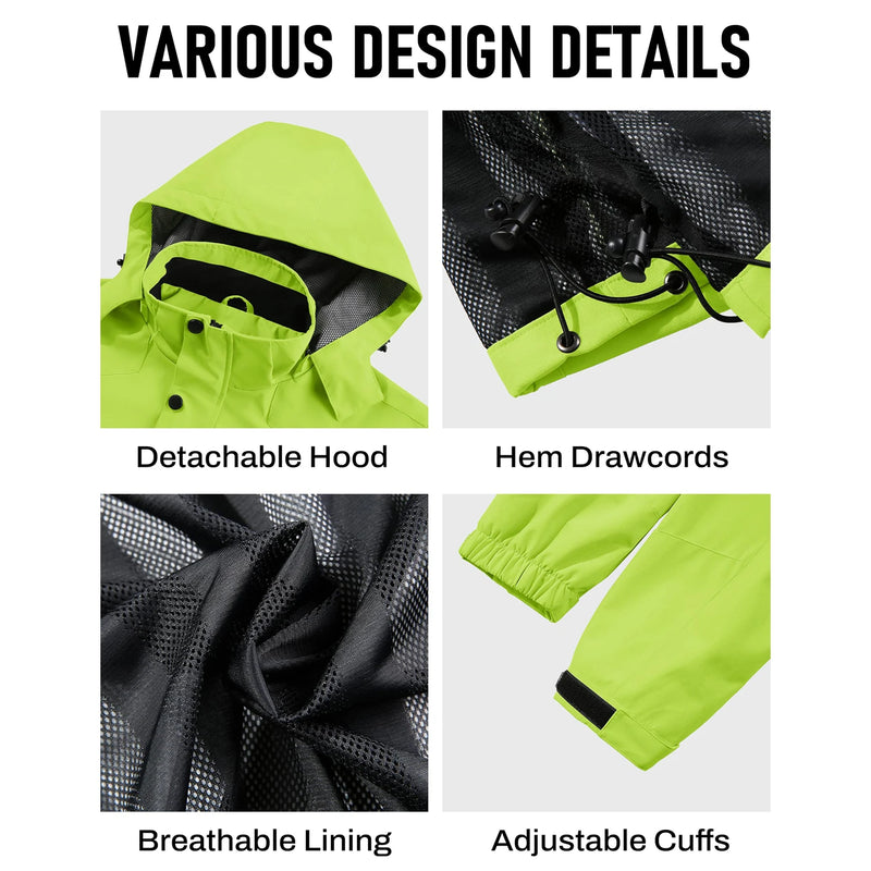 TACVASEN 2025 Lightweight Waterproof Rain Jacket Mens Mesh Lined Outdoor Windbreaker Fishing Hiking Jacket with Detachable Hood