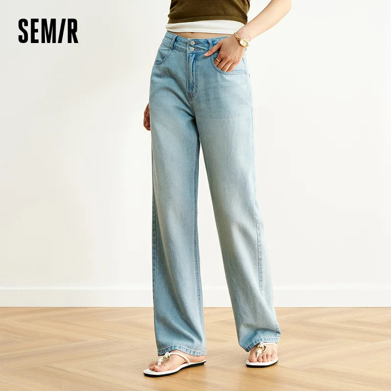 Semir Women Jeans Cool Feeling Vintage Washed Wide Leg Simple Comfortable Fashion 2026 Casual Street Daily Wear