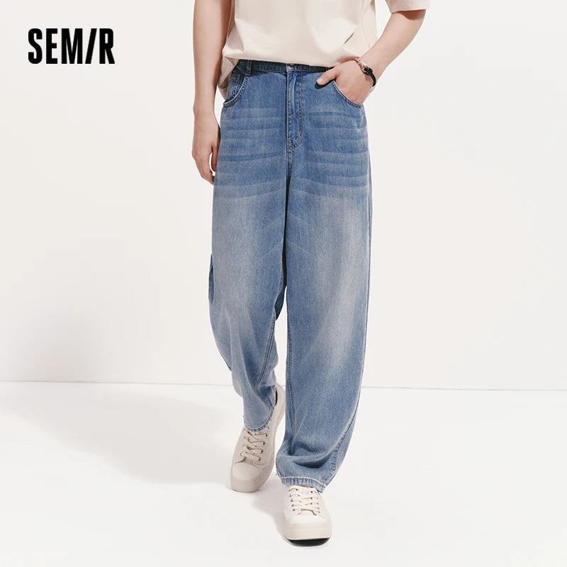 Semir Men Pants Denim Cool Feeling Back Elastic Waist Loose Tapered Leg Commute Style 2026 Summer Casual Top
