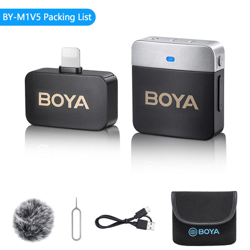 BOYA BY-M1V Wireless Lavalier Lapel Condenser Microphone for iPhone Android Smartphone Camera PC Gaming YouTube Broadcast Vlog BY-M1V5-iPhone
