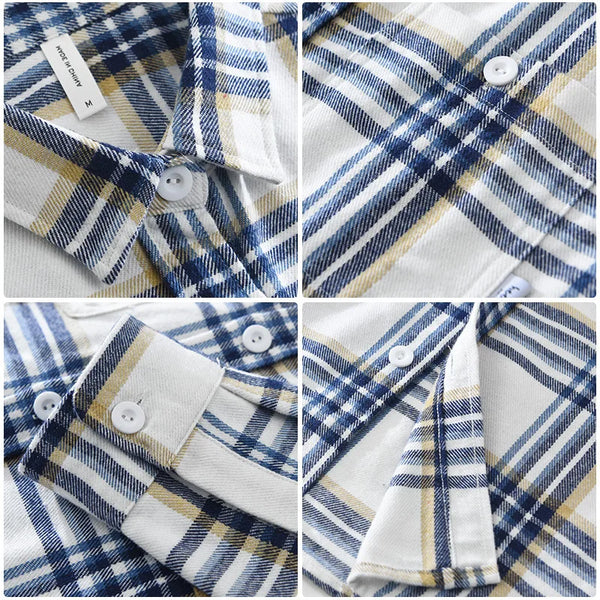 Spring New Vintage Plaid 100% Cotton Long Sleeve Shirt for Men Simple Classic Daily Shirts CM7606
