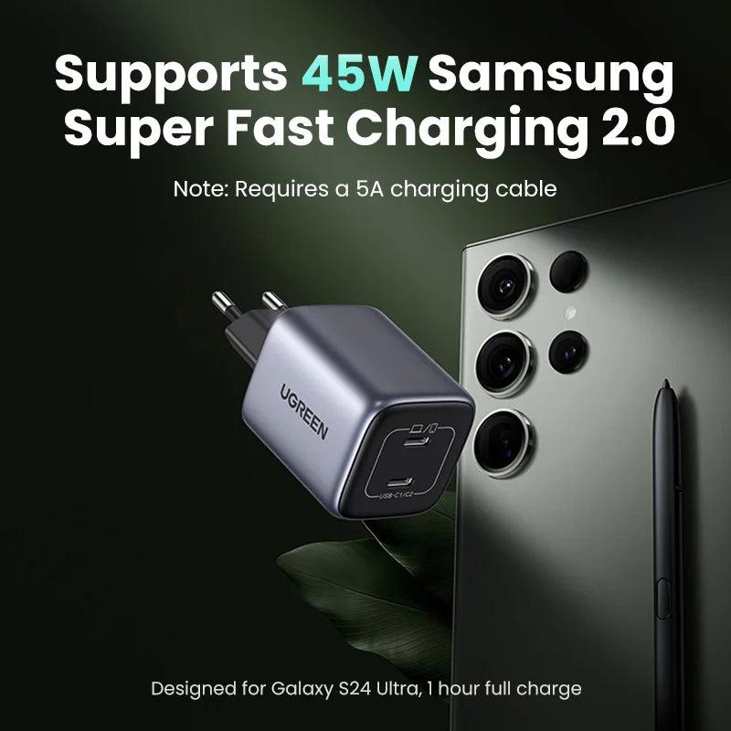 UGREEN GaN 45W USB Charger PD QC 3.0 Fast Charger Quick Charger For iPhone 18 17 16 Pro Travel Phone Charger for Samsung S26 S25