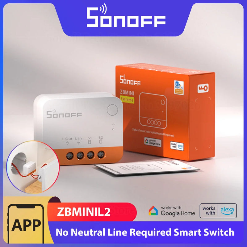 SONOFF ZBMINI L2 Zigbee Smart Switch No Neutral Wire Required 1-Gang Two-Way Control via eWeLink APP Support Alexa Google Alice