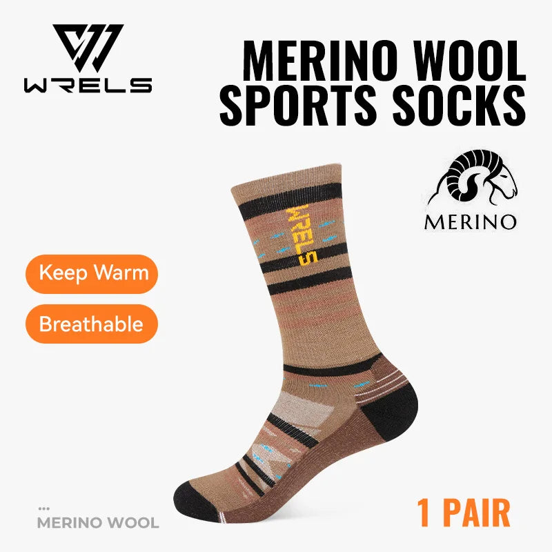 WRELS 1/2/3pairs Merino Wool Socks Moisture Wicking Warm Thermal Hiking Socks Breathable Cushion Hiking Running Compression Sock