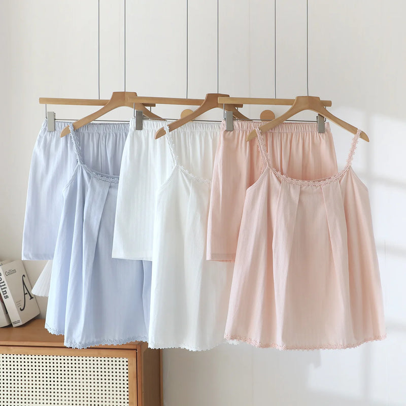 Women's Summer Nightwear Two-Piece Women's Set Solid Color Sleeveless With Chest Pad Sleep Lounge Wear Sleepwear Home Clothing