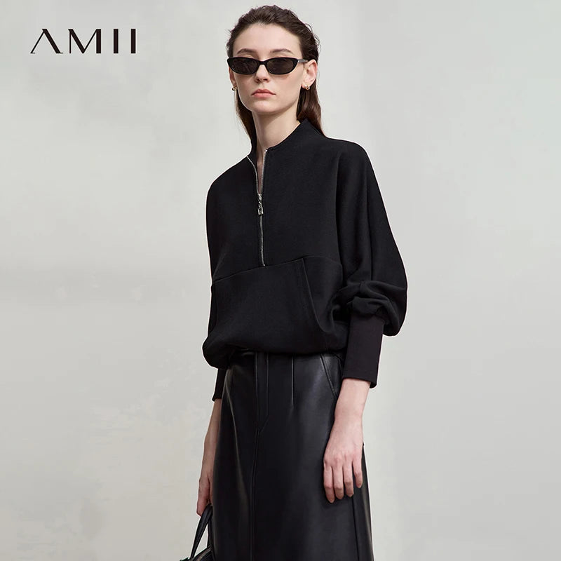 អាវក្រណាត់ AMII សម្រាប់នារី អាវក្រណាត់កប្បាសធម្មតា ដៃអាវរាងស្លាបបាត សម្រាប់រដូវស្លឹកឈើជ្រុះឆ្នាំ ២០២៥ អាវដៃវែង 12543116