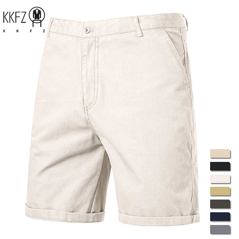 Male Daily Casual Knee Chinos Soft Pure Cotton Texture Deep Side Pockets Weekend Gathering Travel Short Slacks