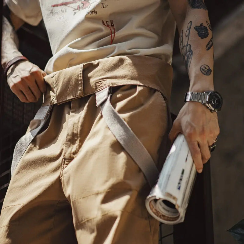 ខោ សម្រាប់ បុរស Maden បែប Vintage Heavyweight Khaki រាង រលុង ជាមួយ ខ្សែ អាច លៃតម្រូវ បាន សម្រាប់ ជើង ធំ សម្រាប់ រដូវផ្ការីក និង រដូវស្លឹកឈើជ្រុះ
