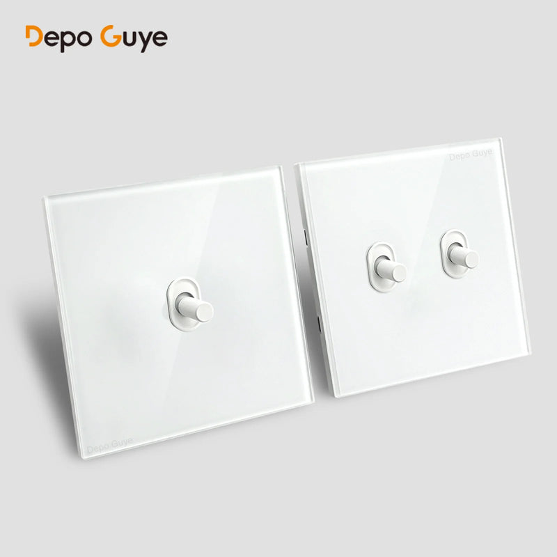 Wall Toggle Light Switch EU FR Standard White Glass Panel European Power Socket With Dual Type-c 20W Fast Charge Port Outlet