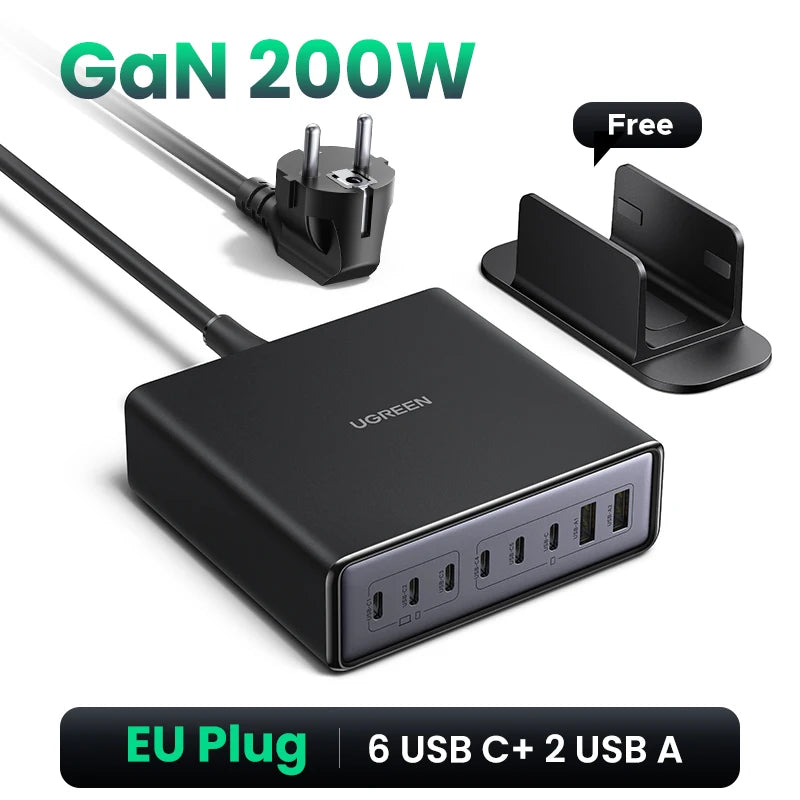 UGREEN 200W GaN Charger 8 in 1 Desktop Laptop Fast Charging Stand For iPhone 18 17 16 Pro Max Macbook Air Xiaomi Samsung Tablets