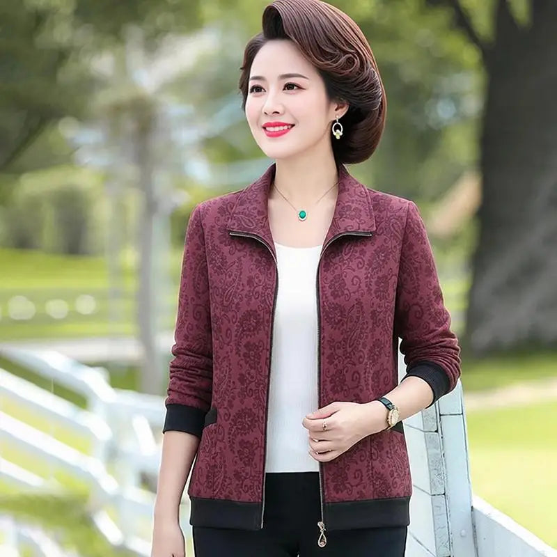 អាវធំស្ត្រីវ័យកណ្តាលនិទាឃរដូវថ្មីដៃវែងម៉ាក់ឆើតឆាយខ្លីទាន់សម័យអាវកអាវមានខ្សែរ៉ូតសម្រាប់ស្ត្រី