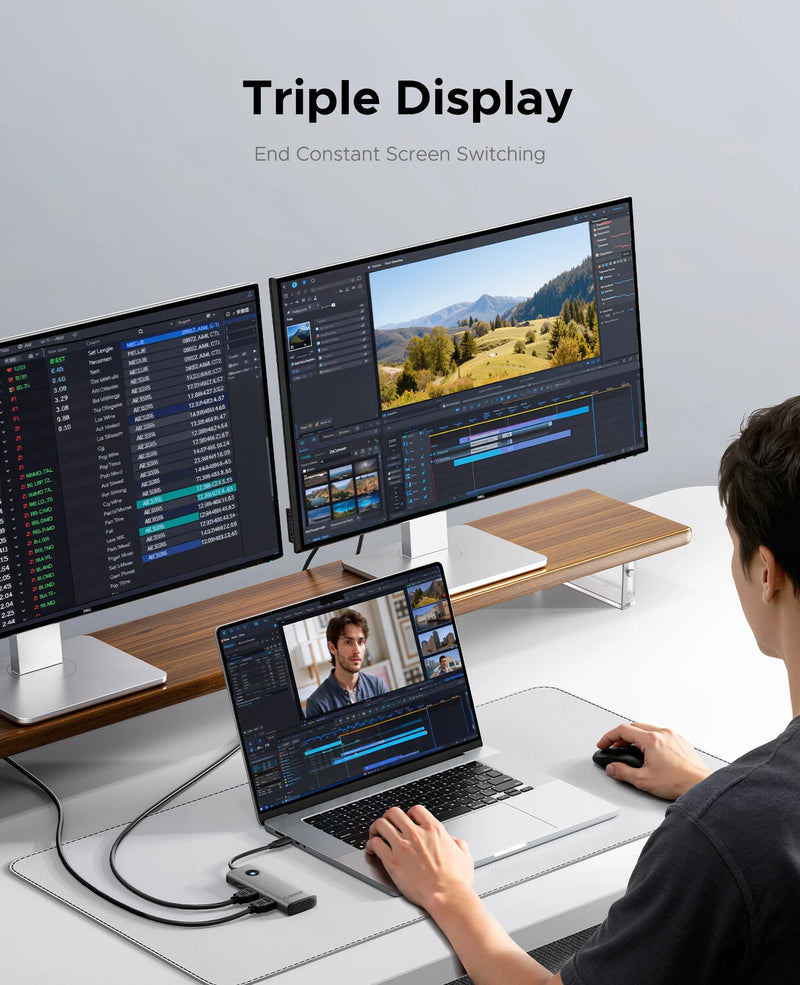 ORICO 8-in-1 USB 3.0 HUB Triple Display Expander Two HDMI-COM 4K60HZ PD100W Splitter Adapter for MacBook Laptop Docking Station