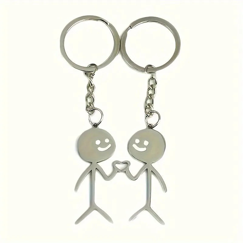 2pcs Stickman Matching Heart Keychain For Men, Cute Alloy Key Chain, Ring Purse Bag Backpack Pendant Decoration.