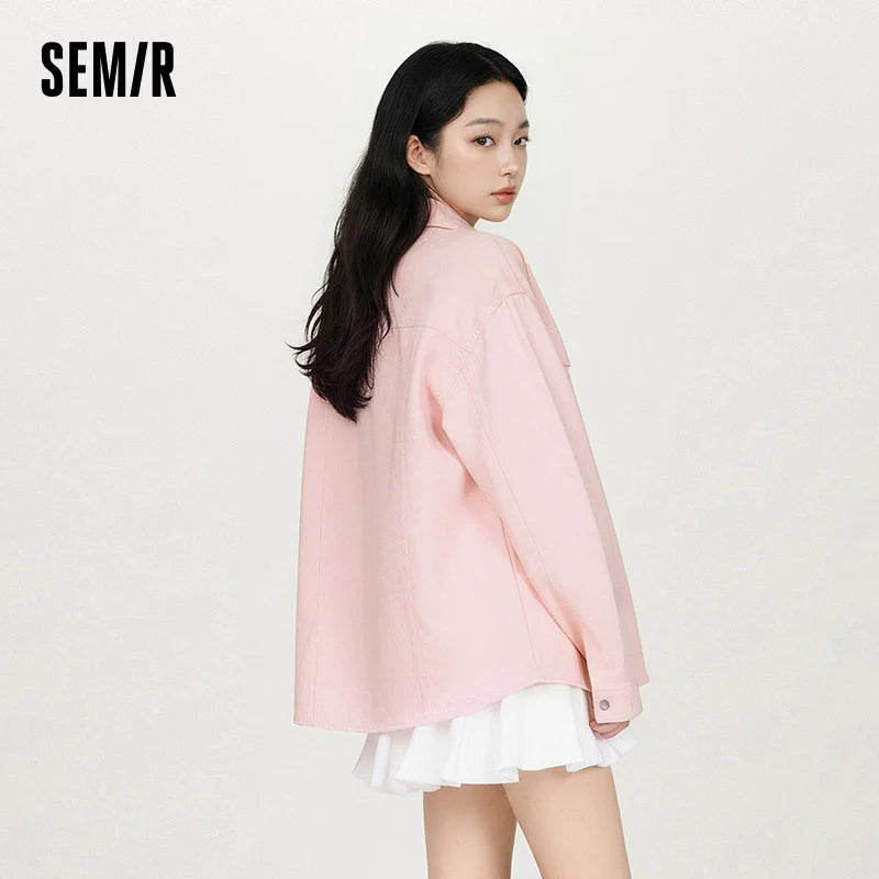 Semir Retro Shirt Women Long Sleeve Mid Length Drop Shoulder Oversize Fleece Minimalist Loose Slouchy Casual Blouse Spring