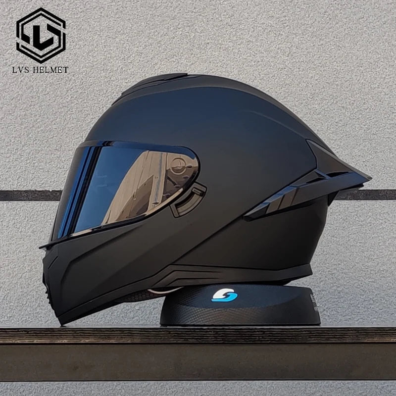 Original LVS Bright Black Helmet Motorcycle Full Face Motorcycle Helmet Riding Big Spoiler Unisex Helmet Casque DOT Approved