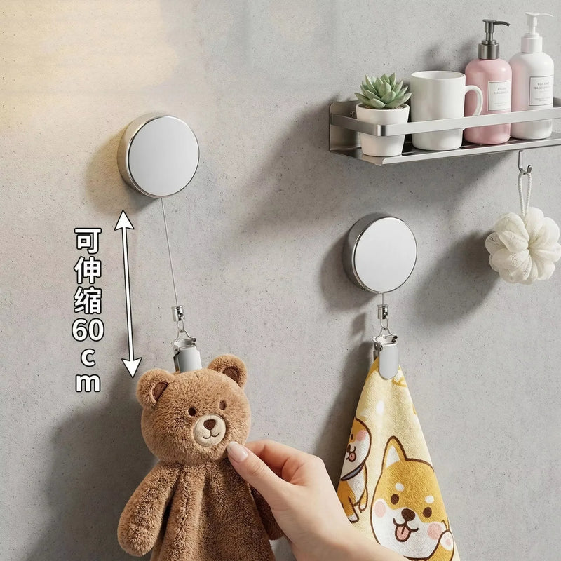 Automatic Retractable Towel Rack, No Punching Self-Adhesive Wall Hanging Towel Holder, Automatic Rebound with Strong Clip