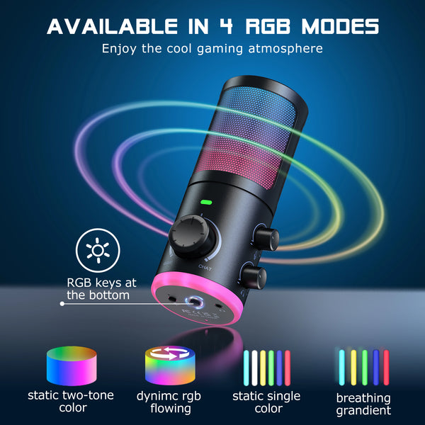 មីក្រូហ្វូនលេងហ្គេម USB FIFINE ជាមួយនឹងមុខងារកាត់បន្ថយសំឡេងរំខាន/RGB/ប៊ូតុងបង្កើនសំឡេង និងតុល្យភាព, មីក្រូហ្វូនខនឌឺរសម្រាប់ស្ទ្រីមផតខាស - Ampligame AM6