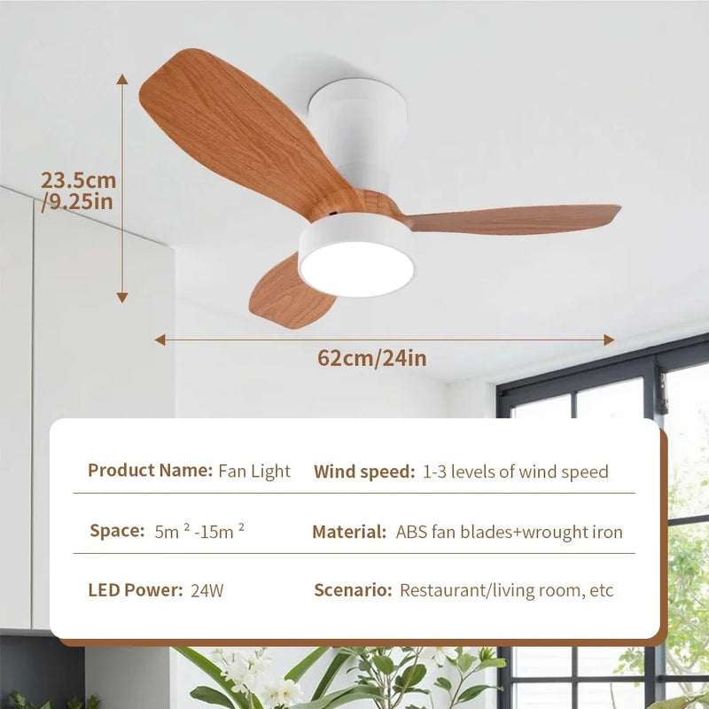 24-32 Inch Ceiling Fan Intelligent Remote Control 3speed with 3Color Lights Fan Nordic Style for Bedroom Dining Room Living Room
