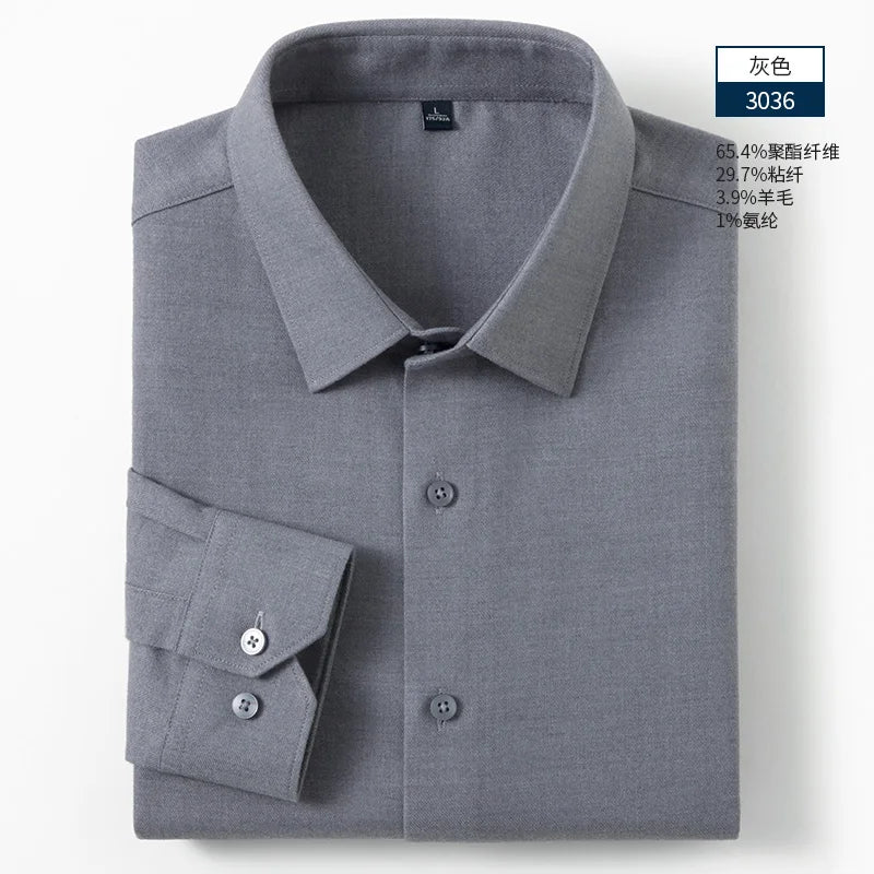 Autumn and Winter Men's Clothing Wool Shirt Square Collar Youth Business Casual Business Gentleman Slim Fit Business Shirt