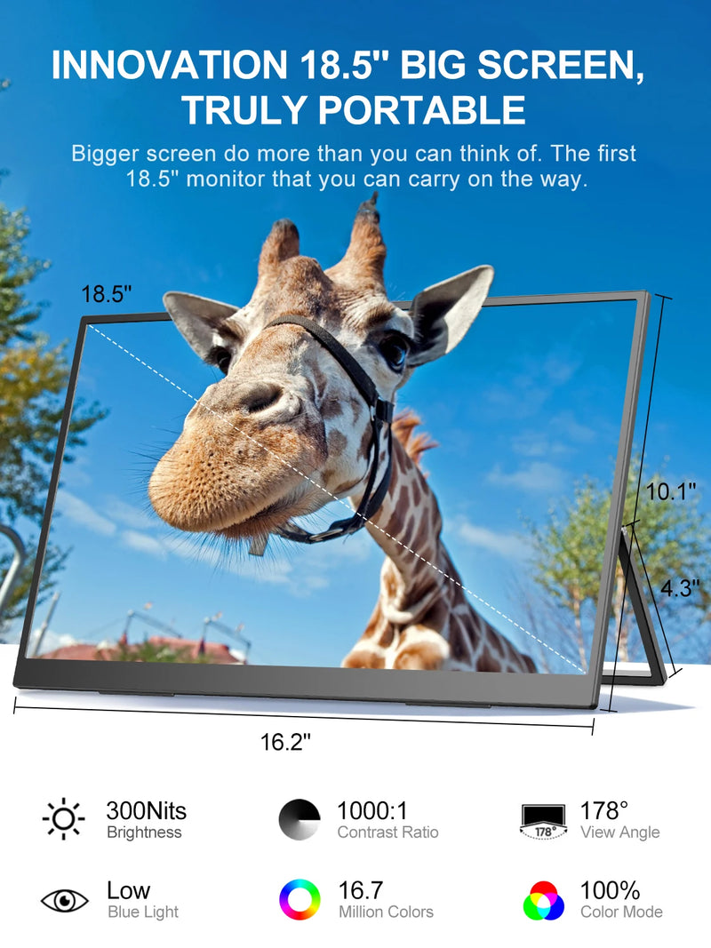 UPERFECT Portable Monitor 18.5 Inch 1080P FHD HDR IPS Laptop Computer Display HDMI USB C External Screen With Dual Speakers VESA