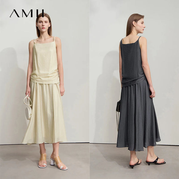រ៉ូប Amii Minimalist សាមញ្ញ មានខ្យល់ចេញចូលបាន រលុង 2025 រដូវក្តៅ ថ្ងៃឈប់សម្រាក ដៃអាវរមួល ផ្នត់ រ៉ូបការិយាល័យ សម្រាប់នារី 12542173