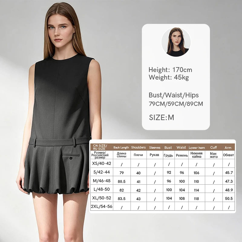 Amii Sleeveless Women's Dress 2026 Autumn New Crew Neck Loose Fit Bubble Hem Mini Dress Casual Low Waist Woman Clothes 12643022