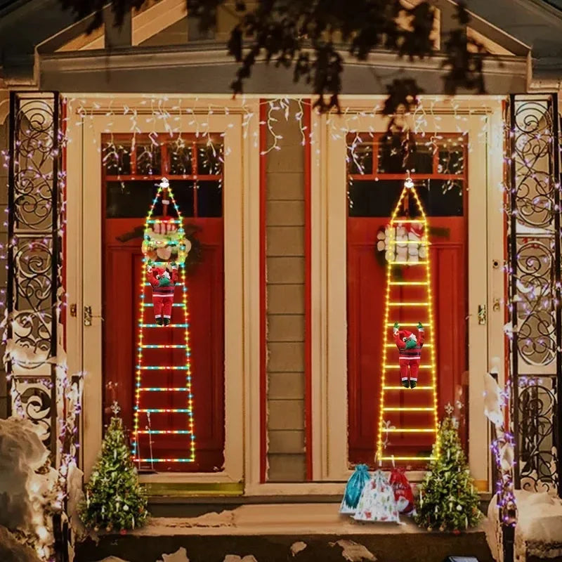Santa Climbing Ladder String Lights  USB-Powered Christmas Decor 8 Lighting Modes for Holiday Wall Window Decor Remote Control ﻿