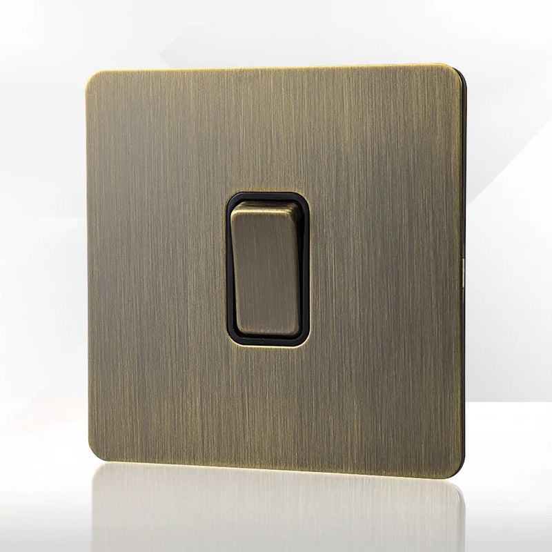 Retro Metal Brushed Antique Stainless Steel Push Button Switch Panel UK 13A Socket with USB Phone Charging for Home Improvement