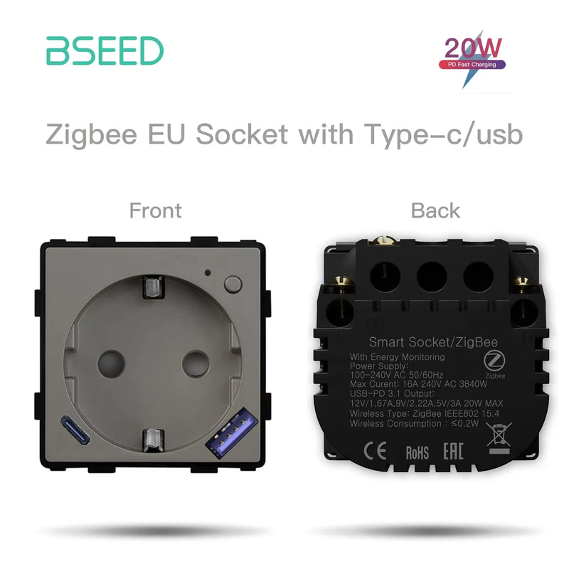 BSEED Zigbee Smart Wall Switch Dimmer Curtain Switch DIY Function Part Glass Panel Sepatare EU Socket Parts Free Combination