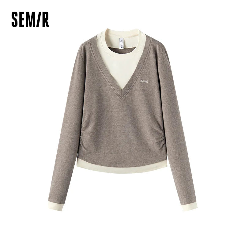 Semir Women Knit Tshirt Antibacterial Thermal Warmth Slim Fit Layered Look 2026 New Winter Daily Wear Urban Casual Style