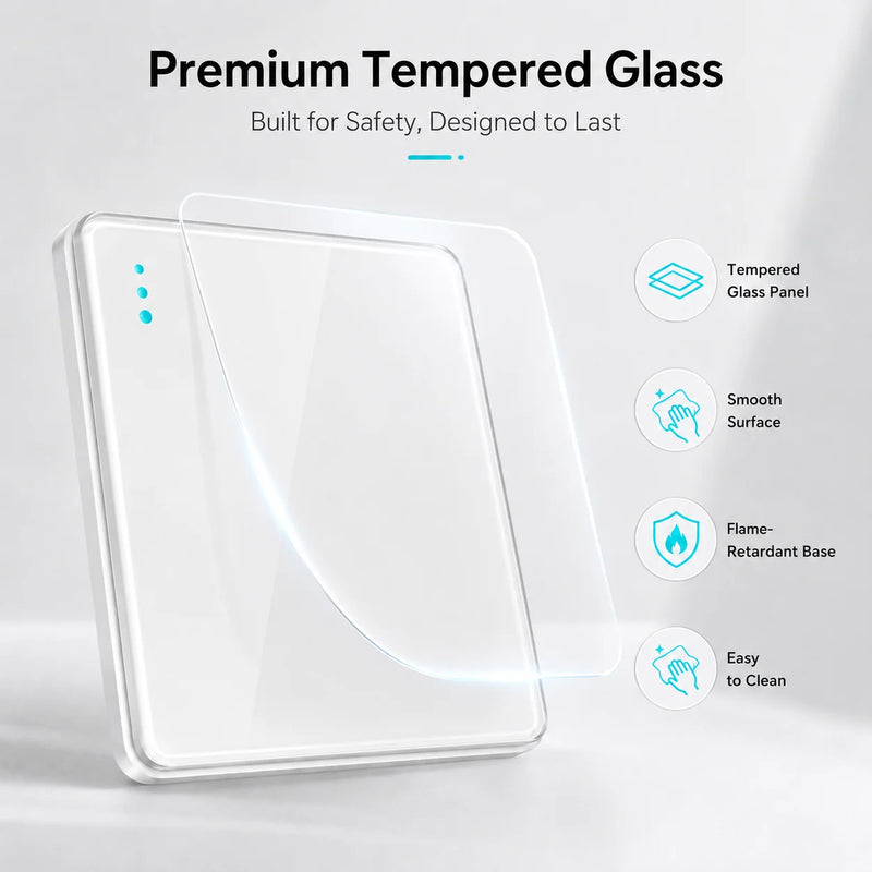 White Tempered Glass 2Way Wall Light Switch, UK Wall 18W Type-C Fast Charging USB Socket, Universal Electrical Outlet Plug 220V