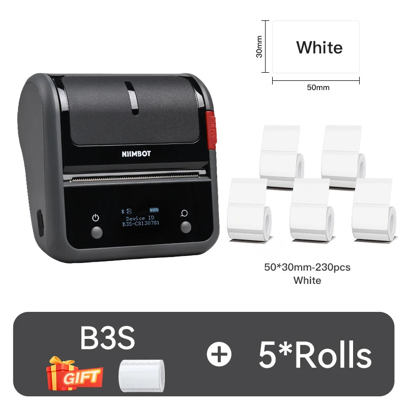NIIMBOT B3S Barcode Thermal Label Printer Wireless Sticker Maker Pocket Label Maker for Clothing Jewelry Mailing Commercial