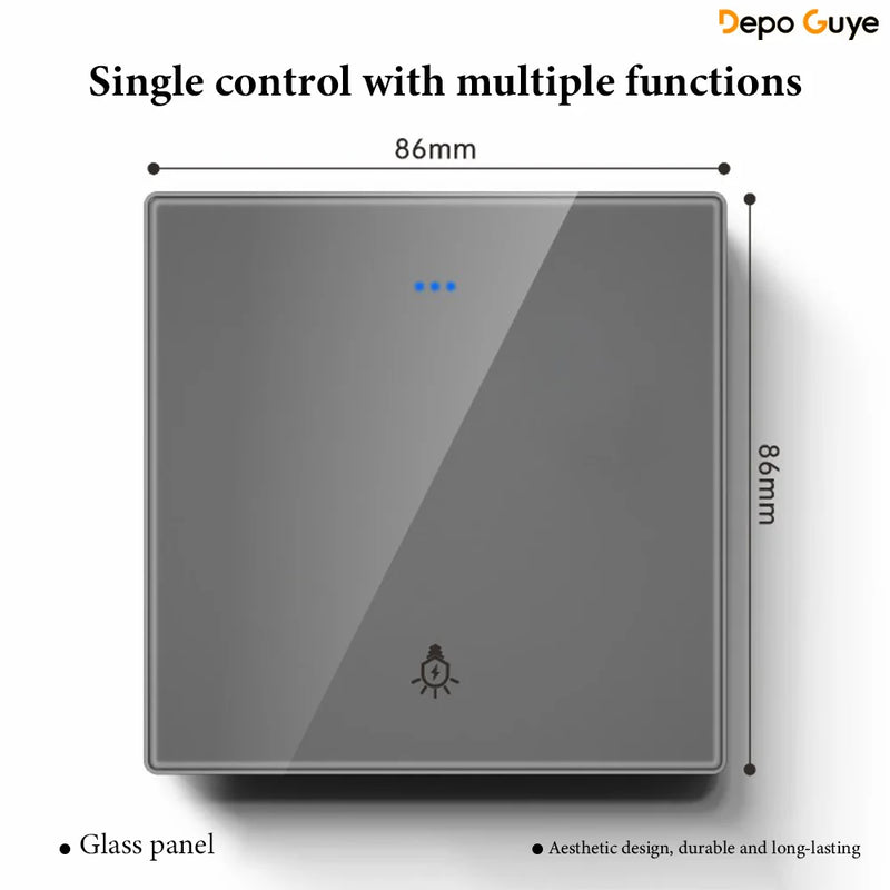 Grey Tempered Glass UK Standard 13A Wall Switch Socket with LED USB Type-C TV CAT6 Data Outlet British Electrical Wall Panel