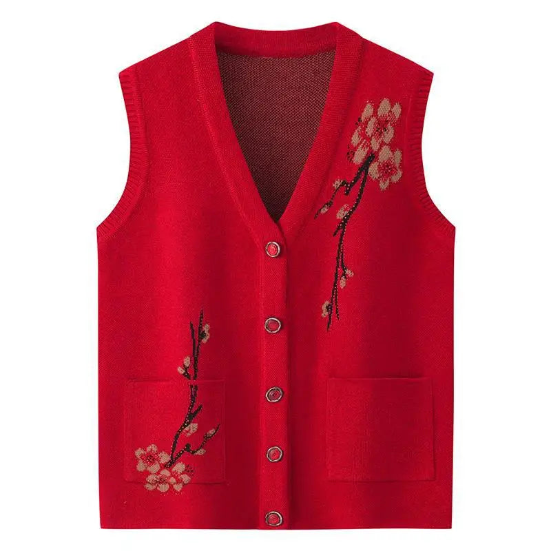 High Quality Grandma Vest Spring Autumn Knitted Sweater Jacket Women Cardigan Waistcoat Middle Aged Mother Winter Clothes