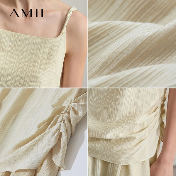 រ៉ូប Amii Minimalist សាមញ្ញ មានខ្យល់ចេញចូលបាន រលុង 2025 រដូវក្តៅ ថ្ងៃឈប់សម្រាក ដៃអាវរមួល ផ្នត់ រ៉ូបការិយាល័យ សម្រាប់នារី 12542173